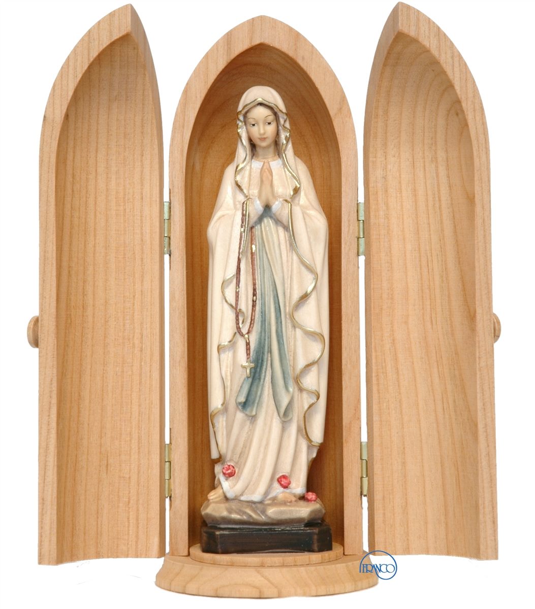 Unsere Liebe Frau von Lourdes in Nische Holz Ornament Dekoration