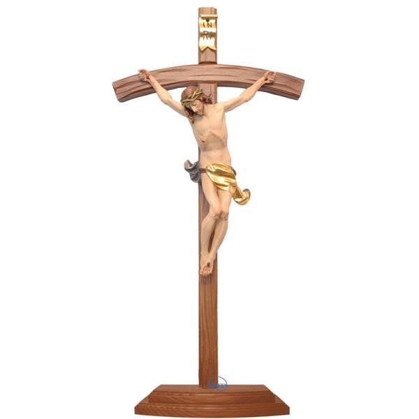 Standing crucifix-Christ’s body with curved carved cross and base - COLOR